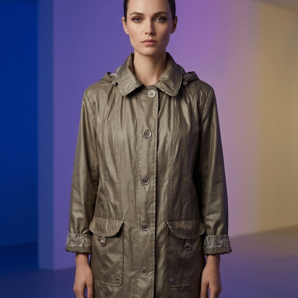 Fen - Nelli size 10 Olive Green Hooded Raincoat Jacket